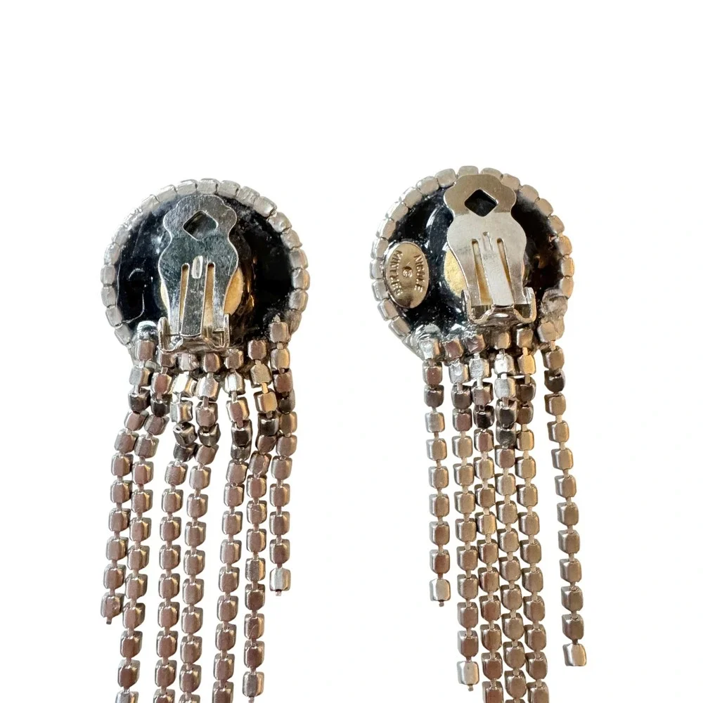 Vintage‎ Rhinestone Fringe Dangling Statement Earrings Showgirl Nicole Mintzes